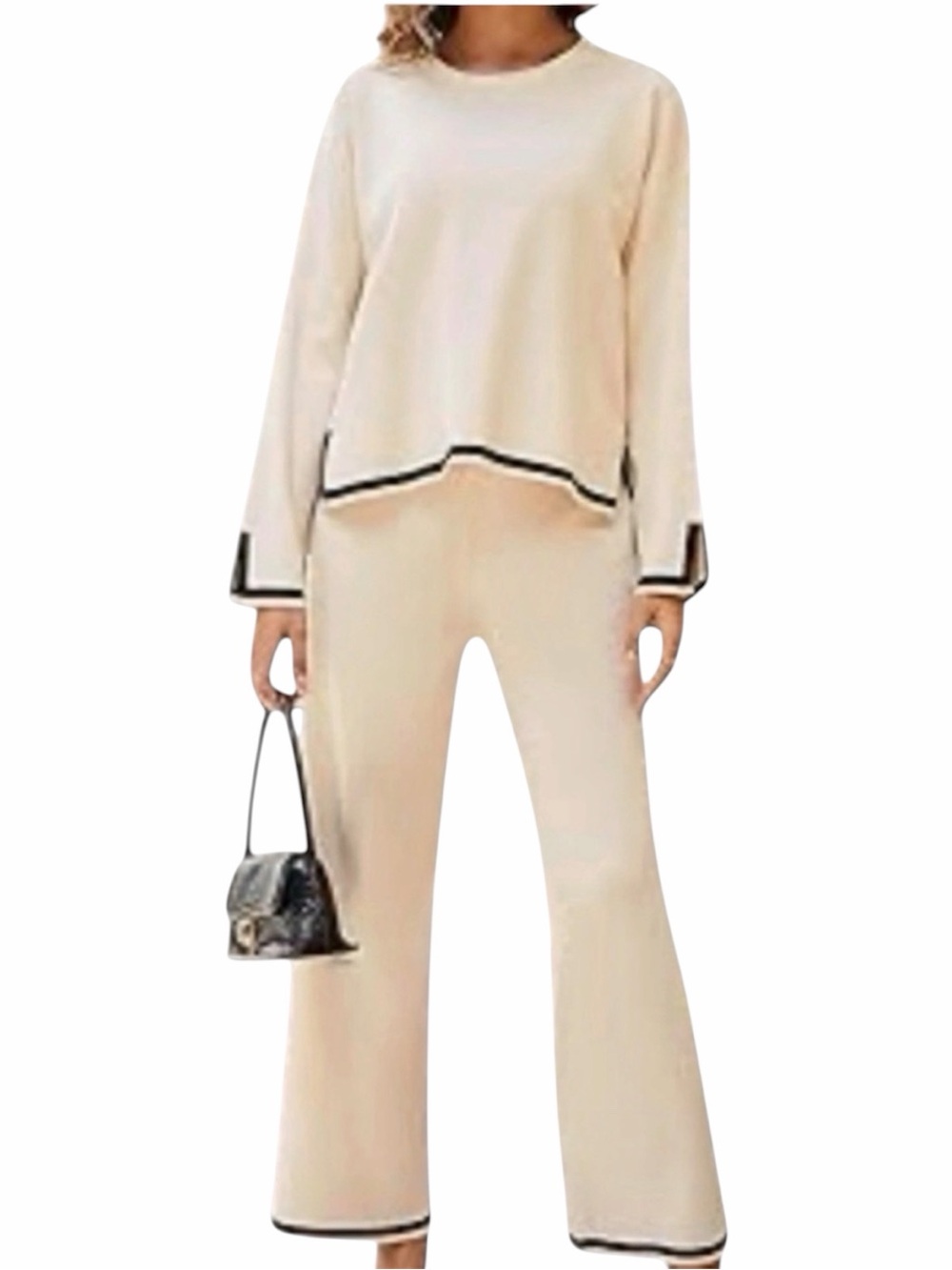 Ivory Long Sleeve Two Piece Set With Black Trim. Size XL